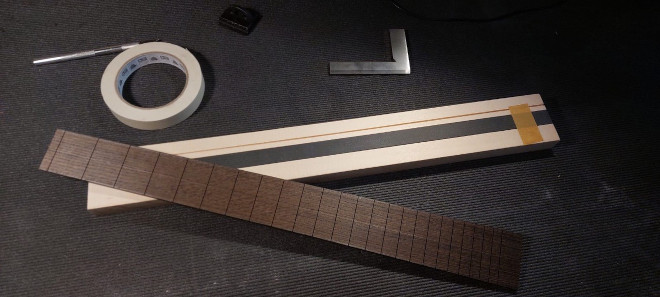 Unassembled parts of the Gemini carbon fiber D-Tube for the JAFmaster guitar