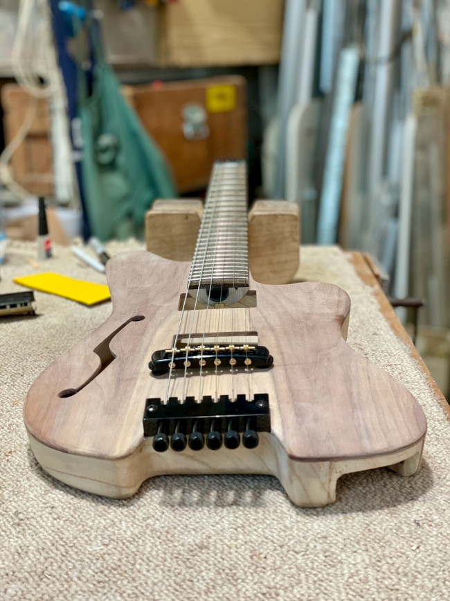 Close-up of unassembled JAFmaster guitar